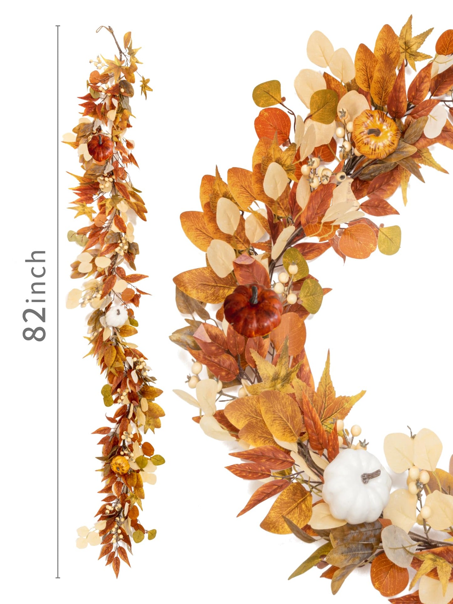 6.8ft Fall Garland Maple Leaf Autumn Thanksgiving Pumpkin Berry Garland, Christmas Halloween Mantle Fireplace Farmhouse Harvest Decorations for Home Outdoor Indoor(White)