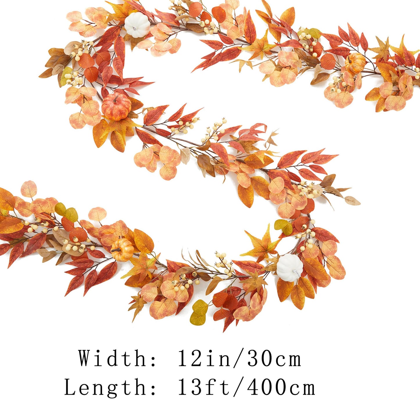 6.8ft Fall Garland Maple Leaf Autumn Thanksgiving Pumpkin Berry Garland, Christmas Halloween Mantle Fireplace Farmhouse Harvest Decorations for Home Outdoor Indoor(White)